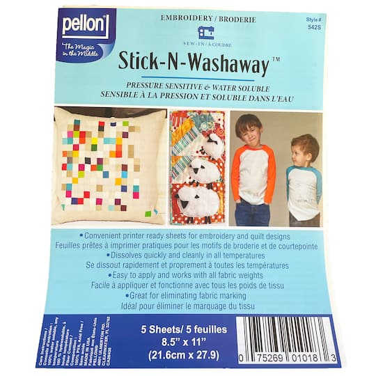 Michaels, Pellon® Stick-N-Washaway™ 542S 8.5" x 11" White Embroidery Stabilizer Sheets, 5ct. – Category: Interfacing and Fusible Webbing